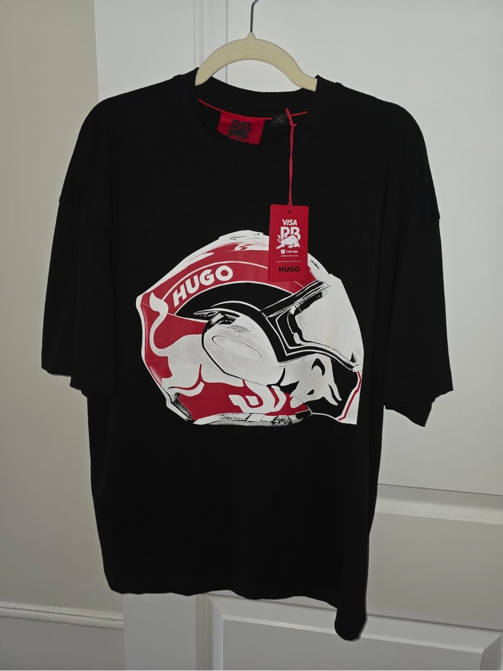 Hugo Boss Black Short-Sleeve Tee with Red & White Helmet Graphic